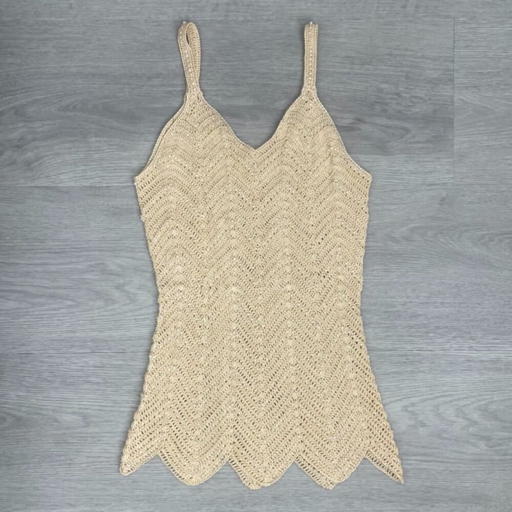 Vintage Y2K 90s Beaded Crochet Boho Top